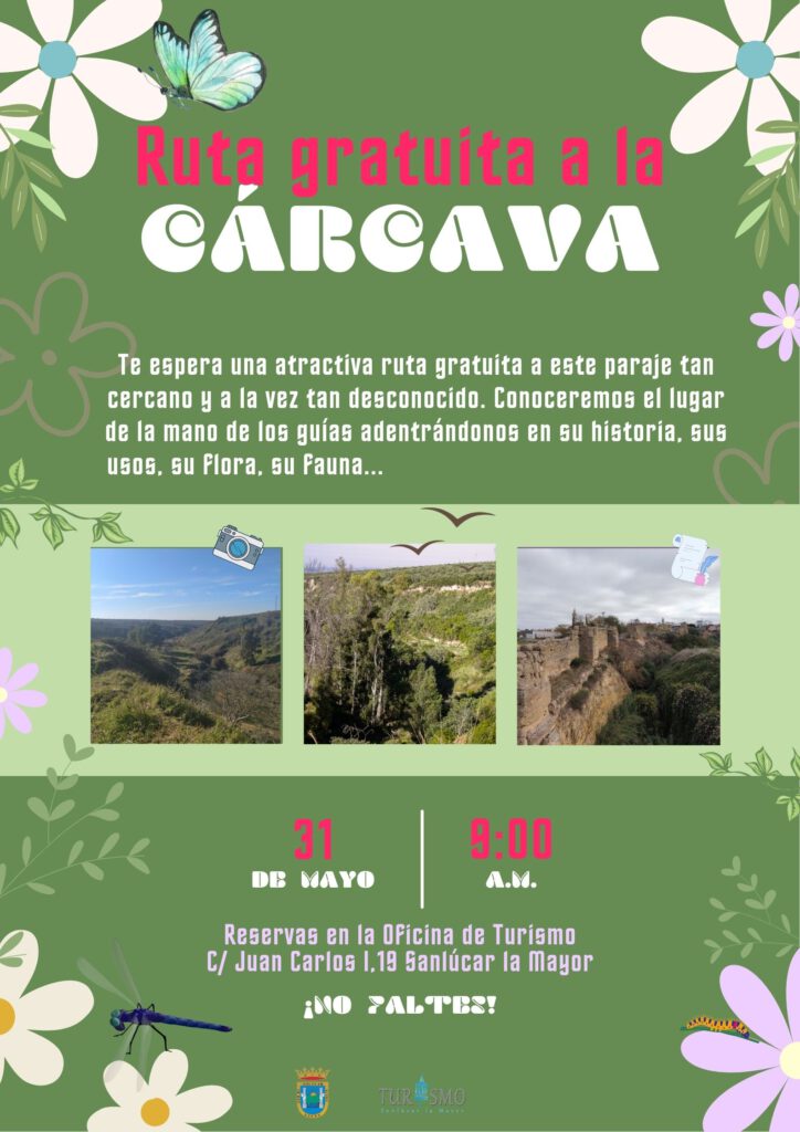 ¡ Si aún no has realizado esta Ruta, es el momento de descubrirla! ¡Sal con nosotros desde la Oficina de Turismo de Sanlúcar La Mayor el 31 de MAYO a las 9:00 horas! Esta ruta es una de las actividades que puedes realizar en la naturaleza de nuestro pueblo. No solo le permite desconectar de la rutina diaria, sino que también le ofrece la oportunidad de explorar este fenómeno natural tan insertado en casco urbano y a la vez tan relacionado con la historia de Sanlúcar, su flora, su fauna... y algunos que otros datos curiosos. Para la realización de esta ruta de senderismo hay que ir provistos de ropa y calzado cómodo así como de agua, elementos claves para poder disfrutar al máximo de esta interesante experiencia. PLAZAS LIMITADAS Reserve su plaza en la oficina de Turismo del Ayuntamiento de Sanlúcar la Mayor C/ Juan Carlos I, 19 E-mail: oficinaturismosanlucar@gmail.com / info@turismosanlucar.es Tlf 955 100 600 ext. #1330
